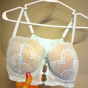 Lace Bralette in Light Blue/Nude